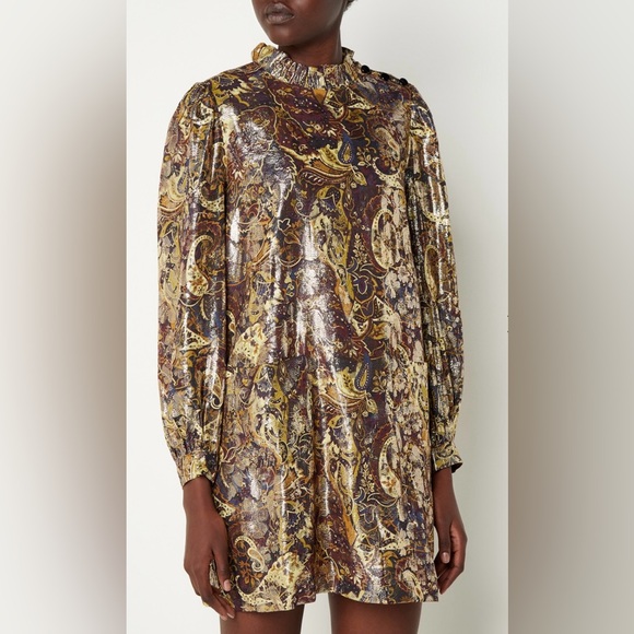 ba&sh Chiba Dress in Bordeaux and Gold, XS